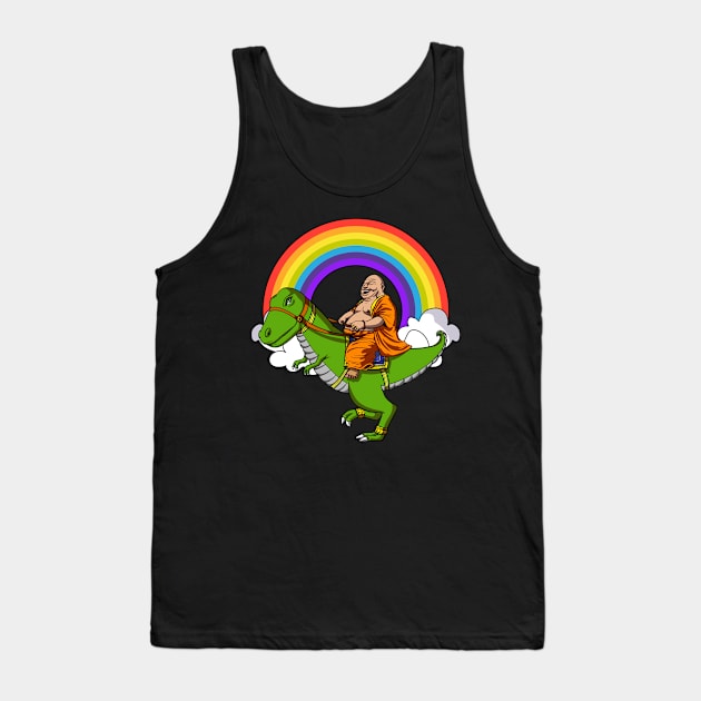 Buddha Riding T-Rex Dinosaur Tank Top by underheaven